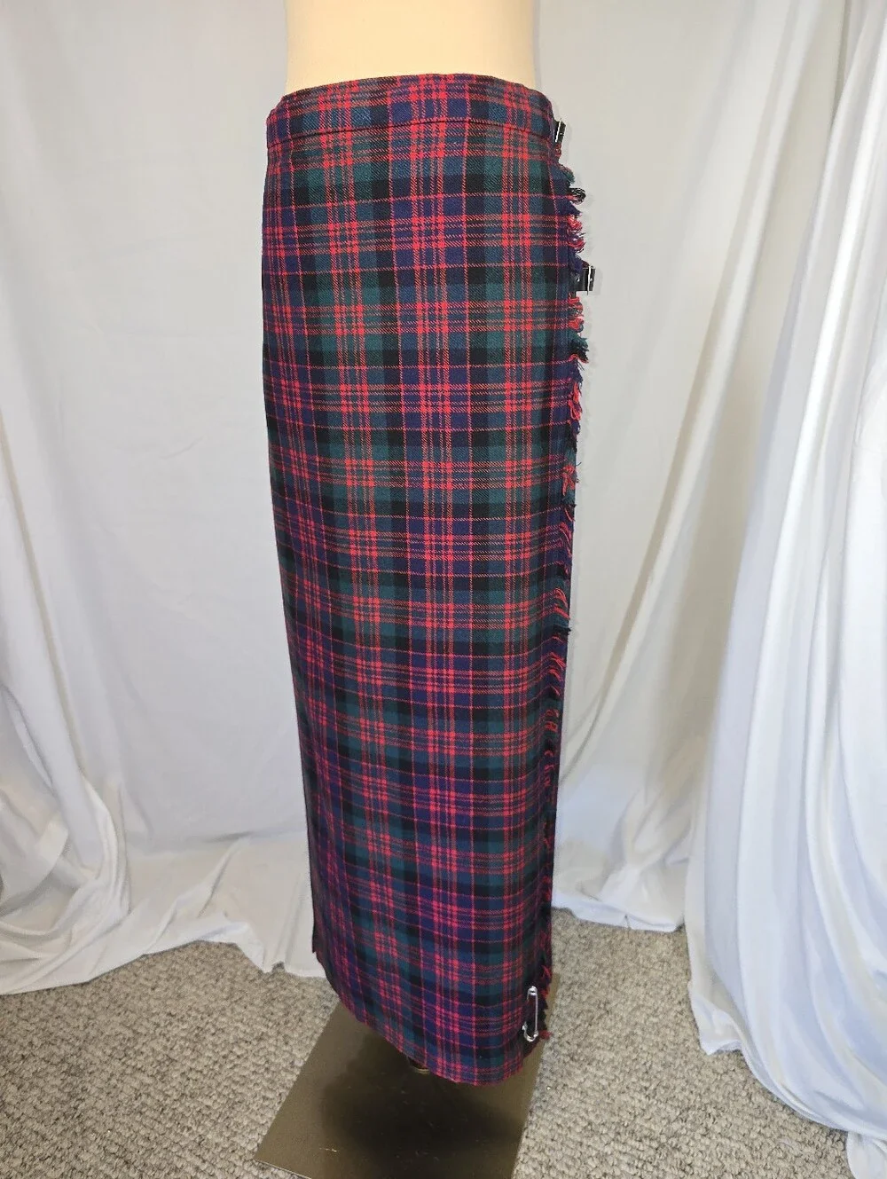 Vintage Classic Red, Green, Blue, And Black Plaid Long Kilt Skirt